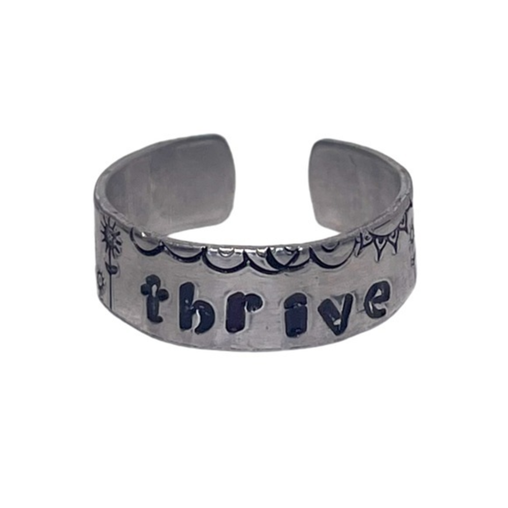 Handmade 9 stamped motivational silver hypoallergenic‎ adjustable cuff ring